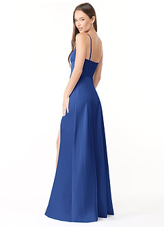 Azazie Halsey Abiti da Damigella Abito Tubino in Raso Elasticizzato Spacco Laterale Blu Reale image5