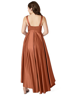 Azazie Inaya Junior Cedar Rose A-Line with Belt Stretch Satin Dress image2