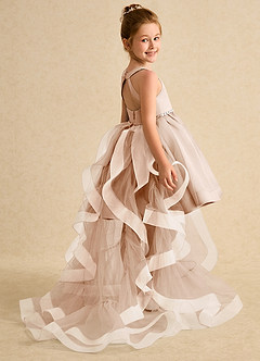Azazie Julietta Robe Demoiselle D'honneur Fillette Robe Princesse en Tulle Convertible Rose Perle image6