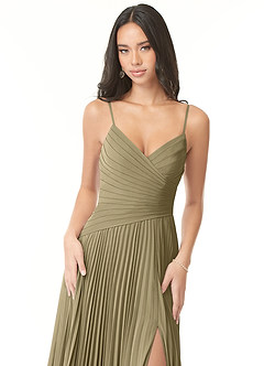 Azazie Vini Vestidos de damas de honor Vestido de Musgo Verde de Gasa de Corte en A con Cuello en V Plisado image6
