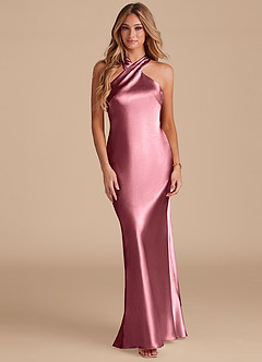 Azazie Doretta Vestidos de damas de honor Vestido de Rosa Del Desierto de Satén Metálico de Corte Sirena con Lazo image3