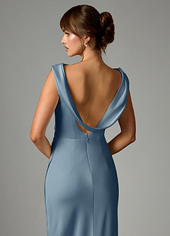 Azazie Kieryn Robes de demoiselle d'honneur Robe Sirène en Satin extensible Plissée Bleu Poussiéreux image2