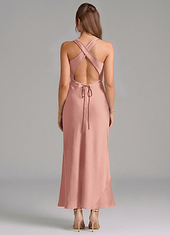 Azazie Evadne Vestidos de damas de honor Vestido de Rosetón de Satén Elástico de Corte Recto con Plisado image5