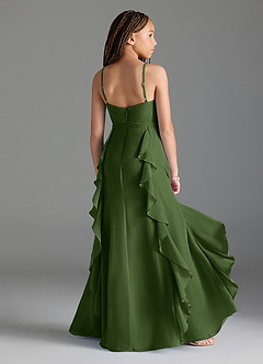 Azazie Peyton Junior Olive A-Line V-Neck Cascading Ruffles Chiffon Dress image2