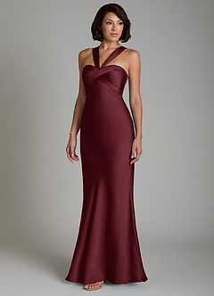 Azazie Zaria Bridesmaid Dresses Cabernet Mermaid Sweetheart Neckline Stretch Satin Dress image6