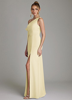 Azazie Aylin Final Sale Lemon Sorbet Sheath Off the Shoulder Chiffon Dress image5