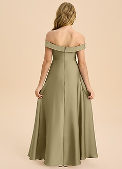 Azazie Sissy Junior Abito A-Line in Raso Elasticizzato a Spalla Scoperta Verde Muschio image2