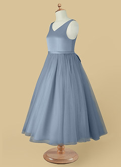 Azazie Marybell Flower Girl Dresses Dusty Blue A-Line Bow Tulle Dress image13