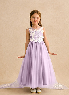 Azazie Mixie Flower Girl Dresses Frosted Lilac Ball-Gown Lace Dress image2