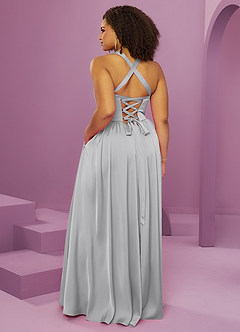 Barbie ♥ Azazie Brautjungfernkleider A-Linie mit Taschen Stretch-Satin Kleid Silber image14