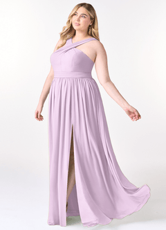 Azazie Elvira Bridesmaid Dresses Frosted Lilac A-Line Pleated Chiffon Dress image9