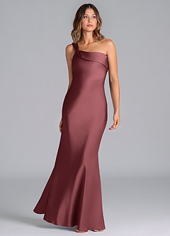 Azazie Driea Bridesmaid Dresses Merlot Mermaid One Shoulder Stretch Satin Dress image3