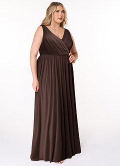 Azazie Tanicia Brautjungfernkleider A-Linie V-Hals Gefaltet Gittergewebe Kleid Ganache image8