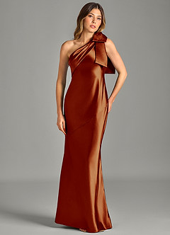 Azazie Yuanna Bridesmaid Dresses Auburn Mermaid One Shoulder Metallic Satin Dress image4