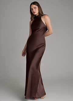 Azazie Dimitra Jurken voor thuis passen Jurk van Stretch Satijn met A-Lijn Geplooid Ganache image6