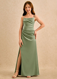 Azazie Cannoli Girls Formal Flower Girl Dresses Pistachio A-Line Pleated Stretch Satin Dress image3