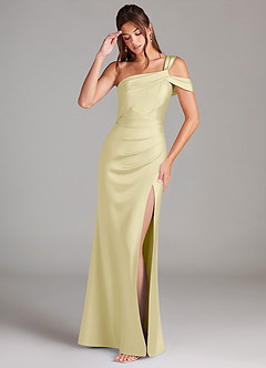 Azazie Wynter Brautjungfernkleider Etui One-Shoulder Stretch-Satin Kleid Zitronensorbet image2