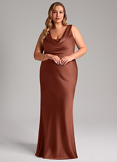 Azazie Rylina Bridesmaid Dresses Clay Mermaid Stretch Satin Dress image9