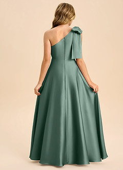 Azazie Penguin Junior A라인 절하다 스트레치 새틴 플로어 길이 주니어 신부 들러리 드레스 image2