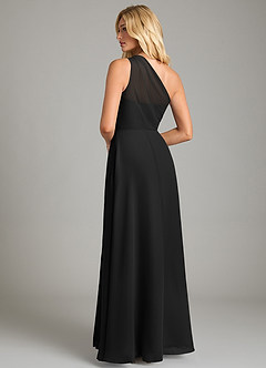 Azazie Phaedra Bridesmaid Dresses Black A-Line One Shoulder Chiffon Dress image10