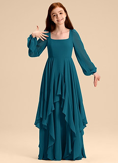Azazie Clara Junior Abito A-Line in Chiffon Blusa Blu Inchiostro image1