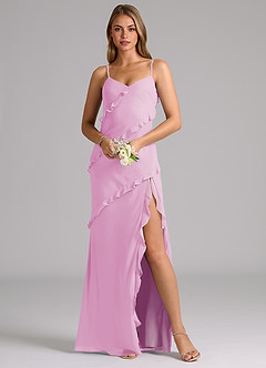 Azazie Nancie Robes de demoiselle d'honneur Robe Sirène en Mousseline de soie Rayé Rose Bonbon image8