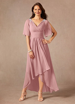 Azazie Pascual Mother of the Bride Dresses Dusty Rose A-Line Pleated Chiffon Dress image1