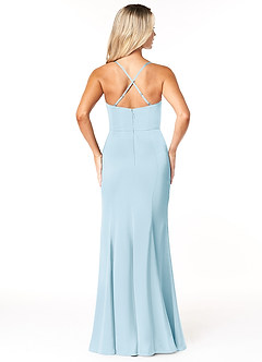 Azazie Marzia Bridesmaid Dresses Sky Blue Sheath Cowl Pleated Stretch Satin Dress image3