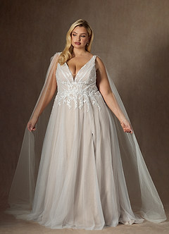 Azazie Goddess Vestidos de novia Vestido de Blanco Diamante Arena de Tul de Corte en A con Lentejuelas cuello pico image9