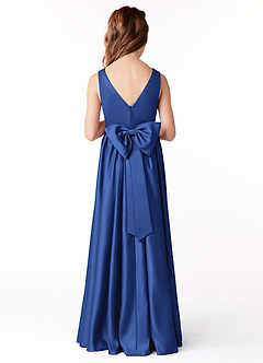 Azazie Hathaway Junior Royal Blue A-Line Bow Stretch Satin Dress image2