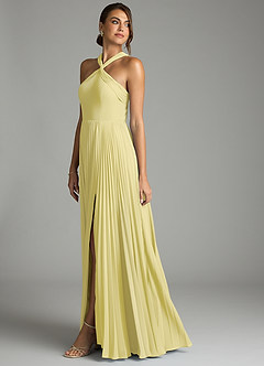 Azazie Afra Abiti da Damigella Abito A-Line in Chiffon Plissettato Sorbetto Al Limone image4