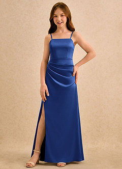Azazie Cannoli Girls Formal Sukienki dla dziewczynek sypiących kwiaty Linia A Pofałdowany Satyna elastyczna Długość podłogi Sukienka image5