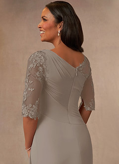 Azazie Dionysus Mother of the Bride Dresses Taupe A-Line Boatneck Lace Chiffon Dress image5