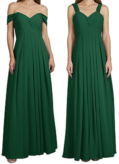 Azazie Kaitlynn Vestidos de damas de honor Vestido de Verde Oscuro de Gasa de Imperio Convertible con Fruncido image8