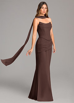 Azazie Sorrel Robes de demoiselle d'honneur Robe Sirène en Mousseline de soie Corset Ganache image4