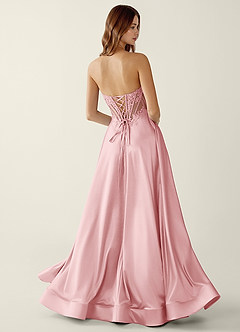 Zuri Powder Pink Satin Wrap Beaing Corset A-line Prom Dress image2
