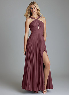 Azazie Hosanna Bridesmaid Dresses Sangria A-Line Pleated Chiffon Dress image1