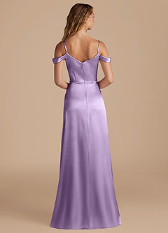 Azazie Ocean Bridesmaid Dresses Lilac A-Line Off the Shoulder Metallic Satin Dress image2