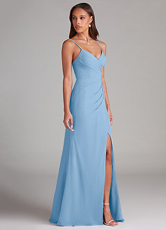 Azazie Maci Bridesmaid Dresses Powder Blue Sheath Pleated Chiffon Dress image4