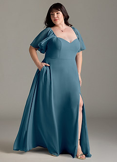 Azazie Chloe Brautjungfernkleider A-Linie Herzausschnitt Chiffon Kleid Bermudablau image10