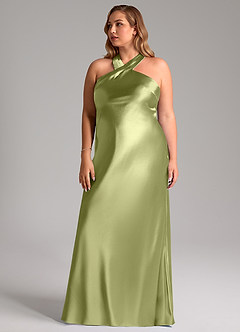 Azazie Doretta Brautjungfernkleider Meerjungfrau-Linie Schleifen Metallischer Satin Kleid Pistazie image12