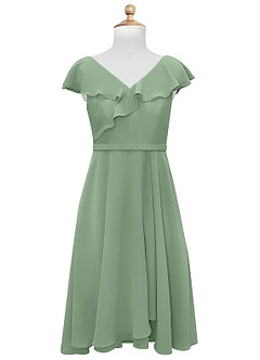 Azazie Posie Vestido de Matcha de Gasa/ Chiffon de Acampanado con Volante image9