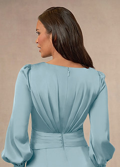 Azazie Petrina vestidos de madre de la novia Vestido de Azul Malhumorado de Satén Elástico de Sirena con Plisado image4