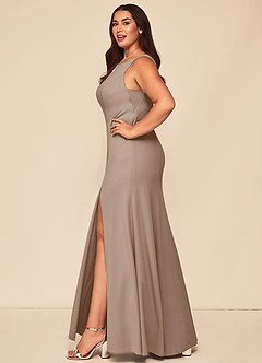Azazie Rogue Bridesmaid Dresses Taupe Mermaid Scoop Side Slit Stretch Crepe Dress image9