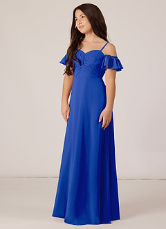 Azazie Juna Junior Royal Blue A-Line Off the Shoulder Chiffon Dress image3