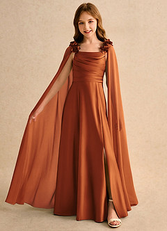 Azazie Rosita Girls Formal Flower Girl Dresses Cinnamon A-Line Pleated Stretch Satin Dress image3