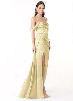 Azazie Amyra Bridesmaid Dresses Lemon Sorbet Mermaid Off the Shoulder Stretch Satin Convertible Dress image6