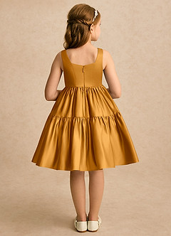 Azazie Myla Blumenmädchenkleider A-Linie Plissee Matte Satin Kleid Butterscotch image2