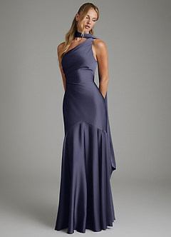 Azazie Amara Bridesmaid Dresses Stormy Mermaid One Shoulder Stretch Satin Dress image4