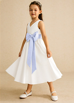 Azazie Darling Flower Girl Dresses Ivory Lavender A-Line Bow Cotton Dress image3